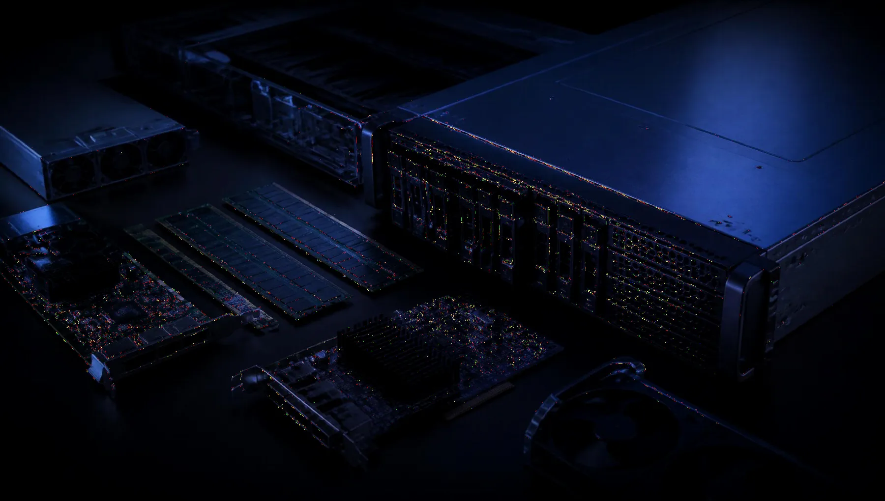 Enterprise server components laid out for inspection